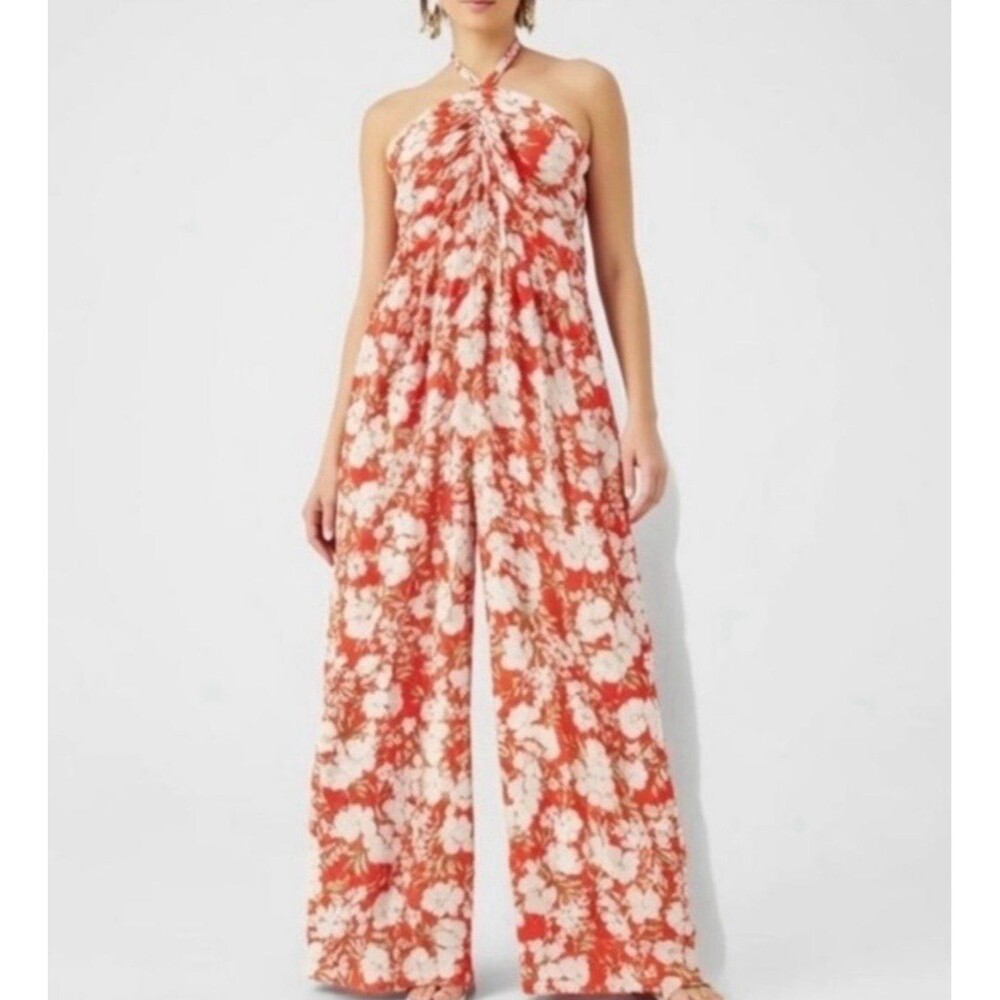 American Eagle Strapless Halter Tie Tropical Floral Wide Leg Palazzo Jumpsuit M